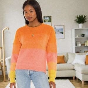 Free People Autumn Sky Sunset Gradient Wool Blend Sweater Pink Orange Large Boho